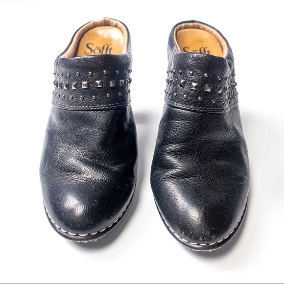 Sofft Leather Studded Black Clog Heels - Picture 2 of 6